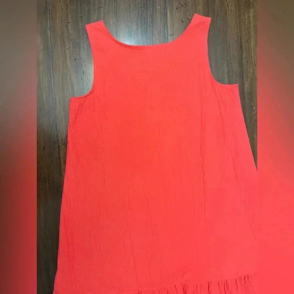 Eileen Fisher Organic Cotton Pucker Tiered Dress Midi Watermelon Sz XS Flowy - Picture 9 of 12